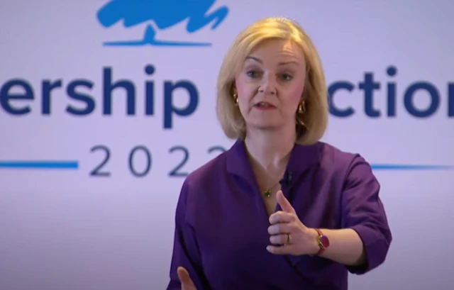 Liz Truss speaks at a hustings in Northern Ireland