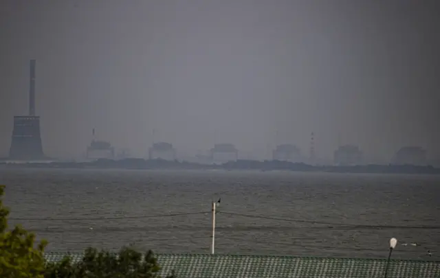 Long-lens shot of the Zaporizhzhia nuclear power plant