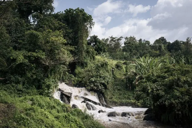 This photograph taken on April 1, 2022 shows the Rutshuru River in eastern Democratic Republic of the Congo, which feeds the hydroelectric power plant in the Virunga National Park at Matebe.