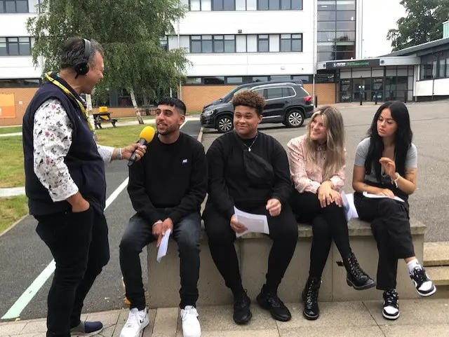 Telford College students Jag, Poppy and Kyra with their friend Abi Taras (second from right)