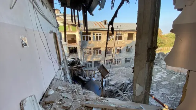 A building of the Kharkiv National Technical University heavily damaged by a Russian missile strike