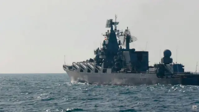 The Russian Moskva warship participates in an exercise on the Black Sea in February