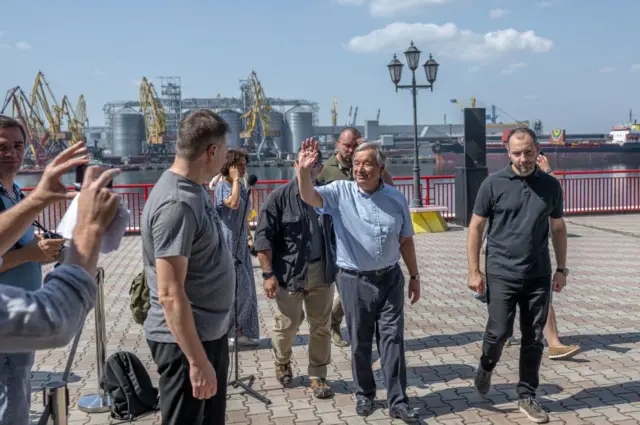 United Nations Secretary General Antonio Guterres meets politicians and members of the public on a visit to the Ukrainian port city Odesa