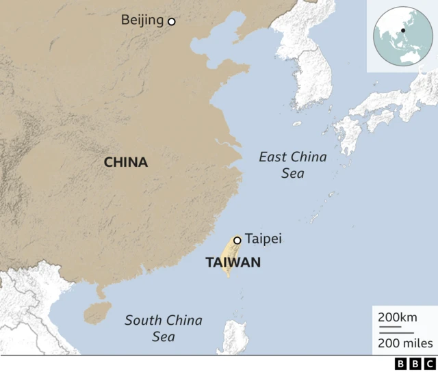 Map showing China and Taiwan