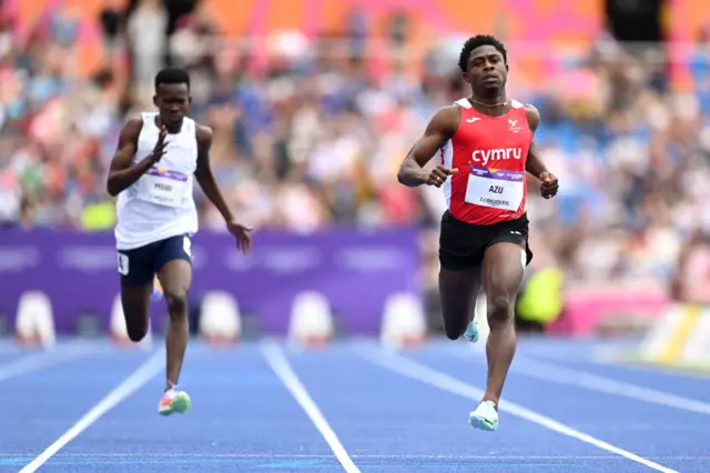 Welsh sprinter Jeremiah Azu competes at the Commonwealth Games