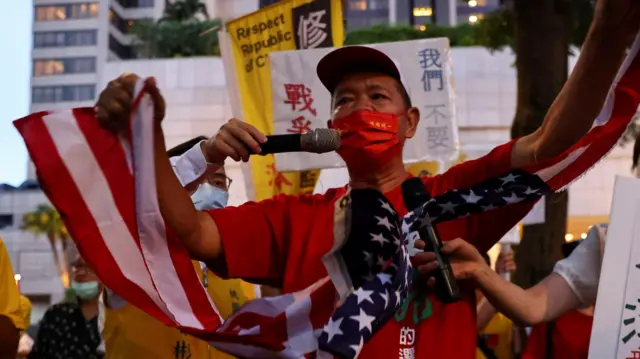 Demonstrators take part in a protest against U.S. House of Representatives Speaker Nancy Pelosi"s visit, in Taipei, Taiwan August 2, 2022.