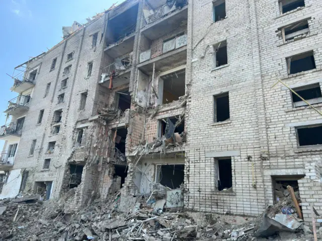 Shell damaged residential building in Voznesensk, Ukraine