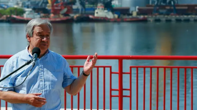 UN Secretary-General Guterres visits a port in Odesa, Ukraine, on 19 Aug 2022