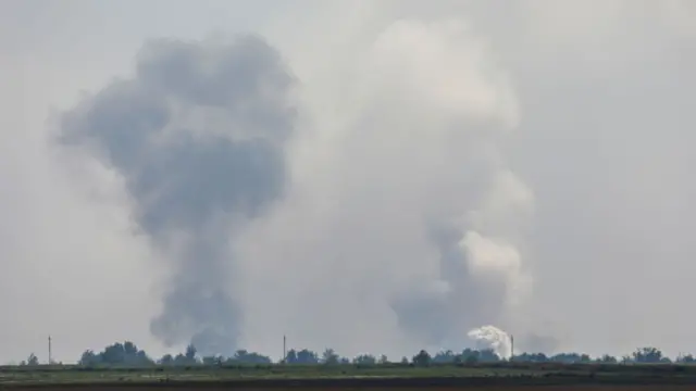 Smoke clouds following an explosion in Dzhankoi district, Crimea on 16 August