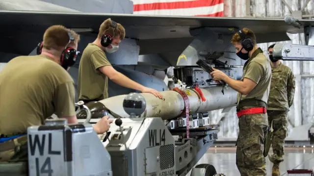 AGM-88 High speed Anti-Radiation Missile being loaded on to US Air Force jet