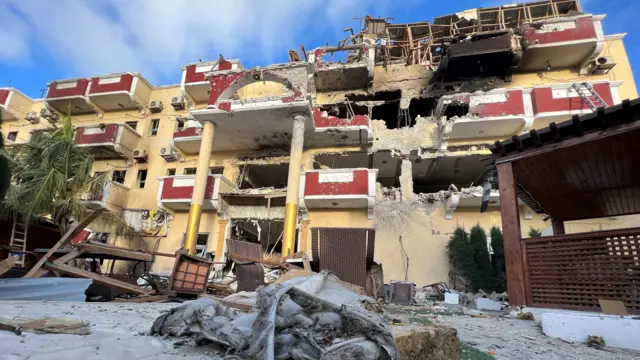 A view of the Hayat Hotel after the Al Shabaab attack