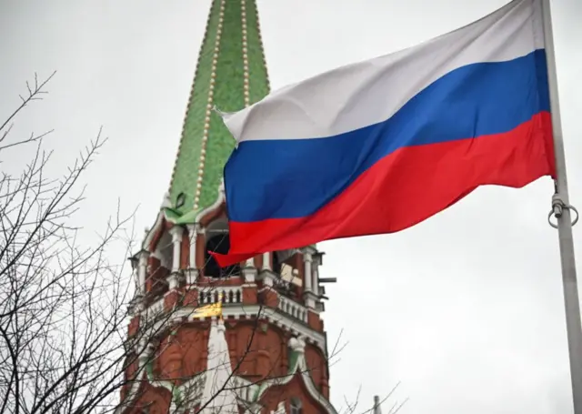 A Russian flag outside the Kremlin