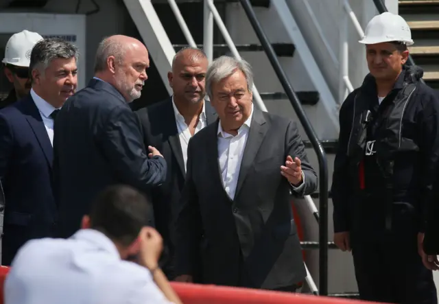 UN Secretary General Antonio Guterres arrives at Zeyport, Turkey to inspect a grain shipment