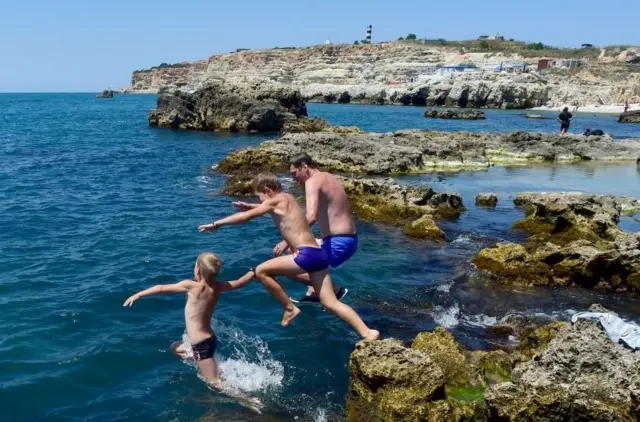 Tourists enjoying the sea at Sevastopol