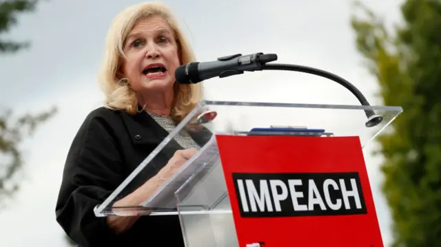 Rep. Carolyn Maloney (D-NY) speaks at the “Impeachment Now!” rally in support of an immediate inquiry towards articles of impeachment against U.S. President Donald Trump on the grounds of the U.S. Capital on September 26, 2019in Washington, DC