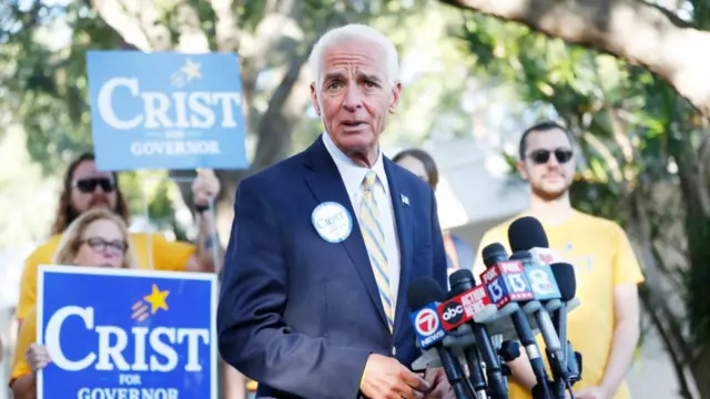 Charlie Crist speaking to the media before casting his vote a little earlier