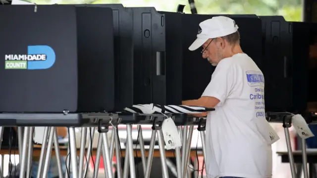 A man votes at a polling station in Miami