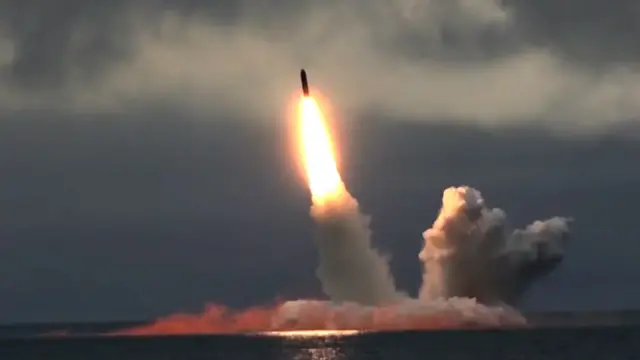 Russian Bulava intercontinental ballistic missile launched during tests, Barents sea, on 24 August 2019