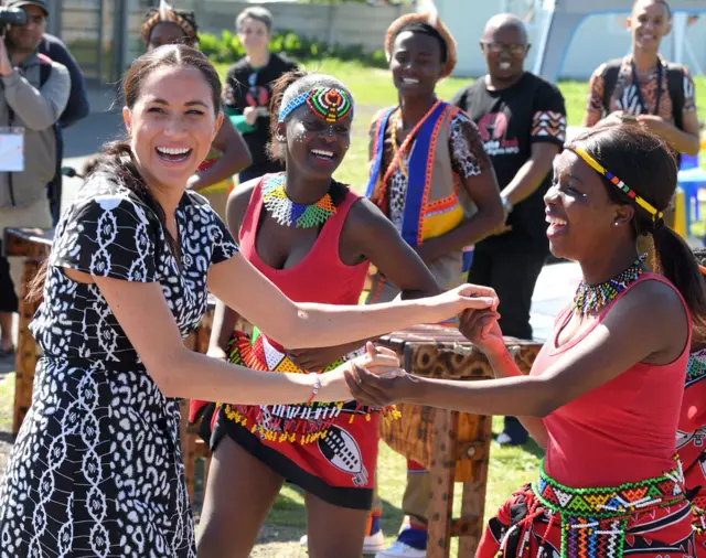 Meghan, Duchess of Sussex visits the Nyanga Township with Prince Harry, Duke of Sussex during their royal tour of South Africa on September 23, 2019 in Cape Town, South Africa