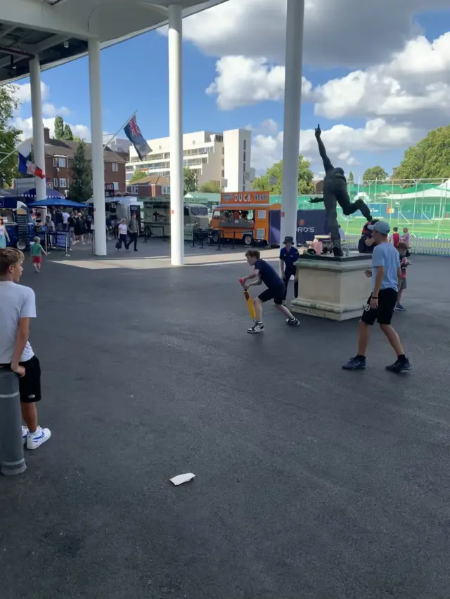 Fans playing cricket