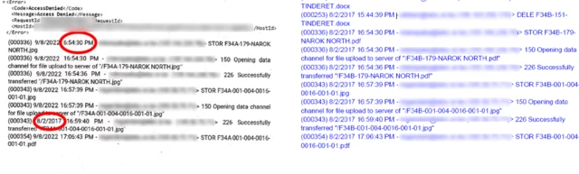 Computer logs - left from 2022 and right from 2017