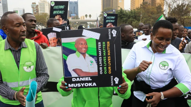 A demonstration by electoral officials about the killing of Daniel Musyoka in Nairobi, Kenya