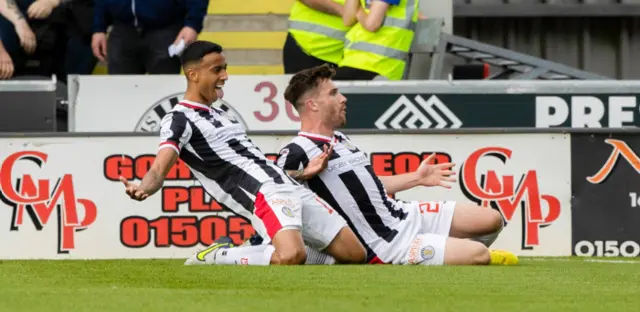 St Mirrens' Keanu Baccus (left) celebrates making it 1-0