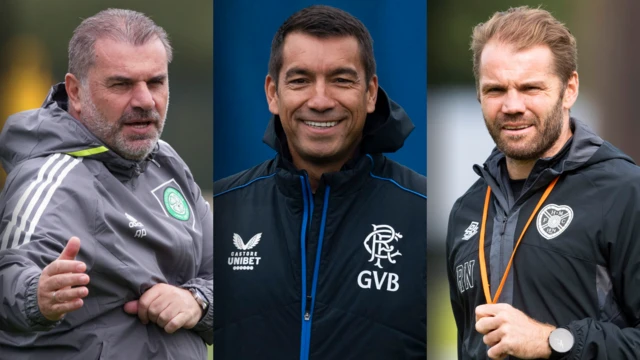 Celtic manager Ange Postecoglou, Rangers counterpart Giovanni van Bronckhorst and Hearts boss Robbie Neilson