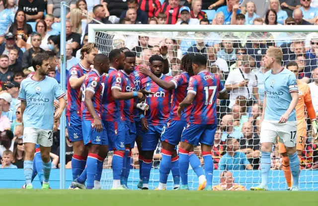 Crystal Palace celebrate taking the lead against Man City