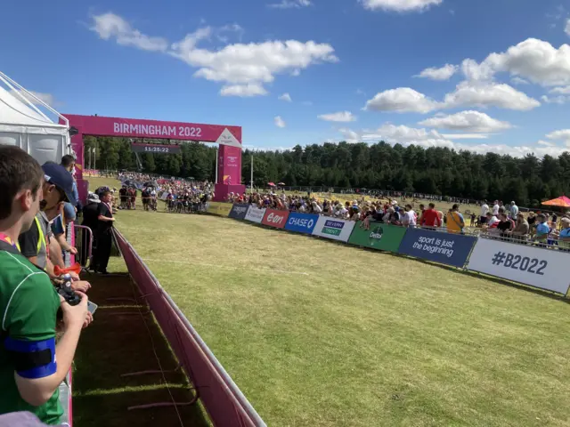 The start line of the mountain bike race