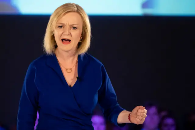 Liz Truss speaks during Wednesday's hustings event in Cardiff