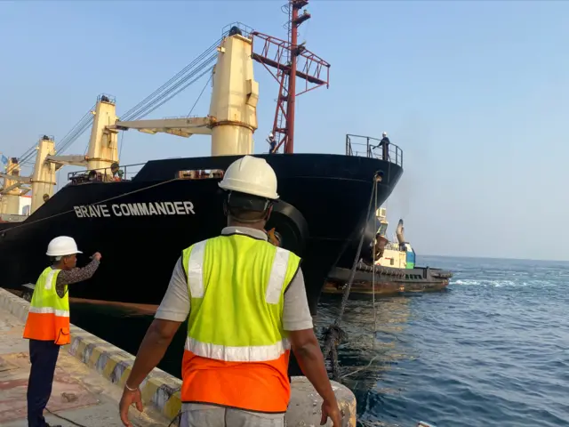 The ship Brave Commander docks at Djibouti port