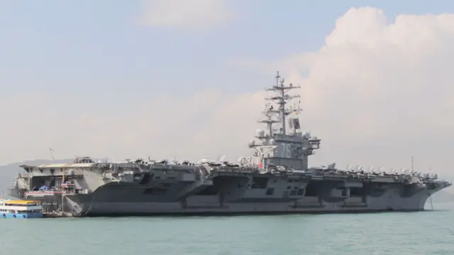 US Navy aircraft carrier USS Ronald Reagan is seen during 2018 visit to Hong Kong