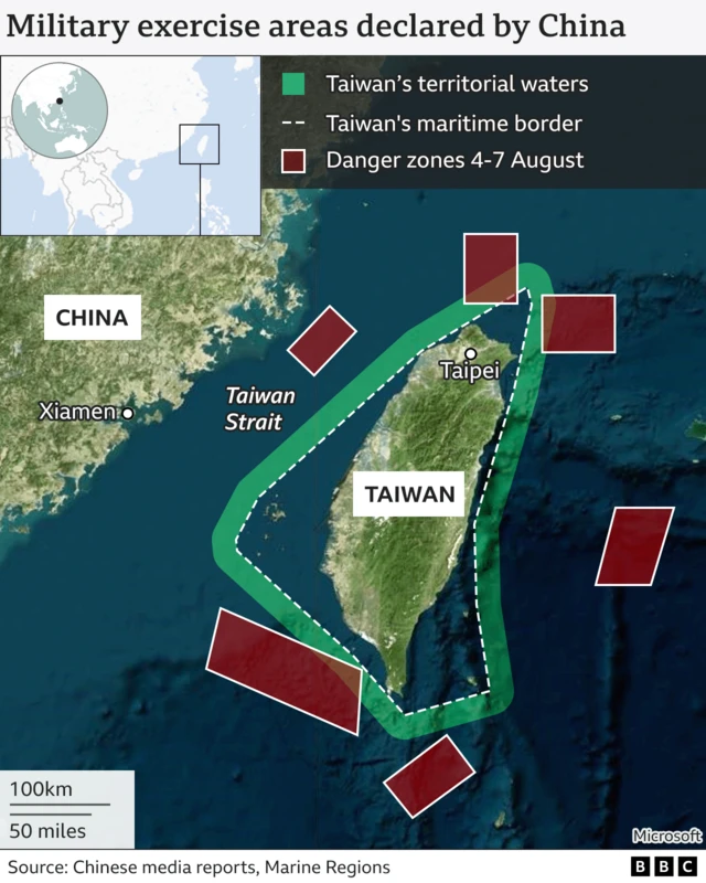 Map showing danger areas of exclusion