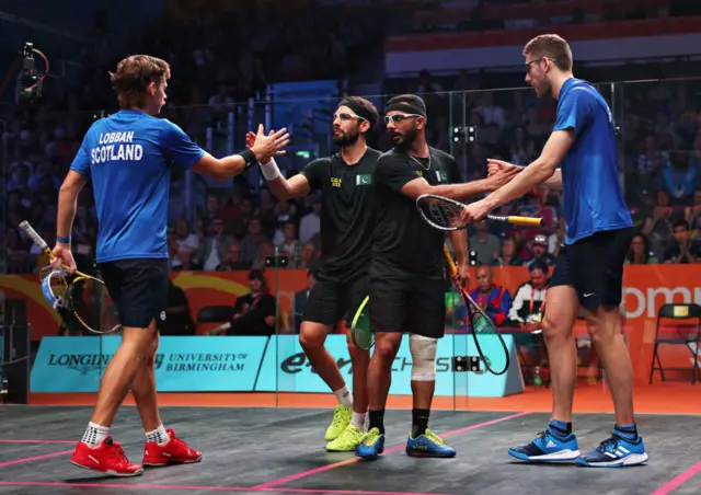 Scotland v Pakistan men's doubles squash Commonwealth Games