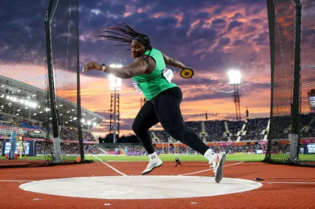 Nigerian discus thrower Chioma Onyekwere competing in the Commonwealth Games