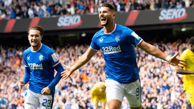 Antonio Colak celebrates his first goal for Rangers