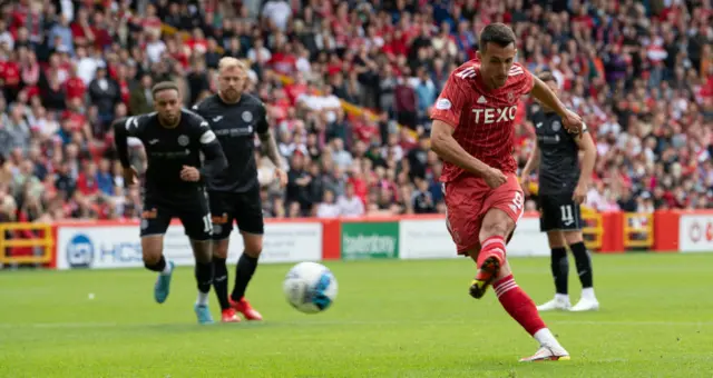 Bojan Miovski shoots Aberdeen in front from the penalty spot