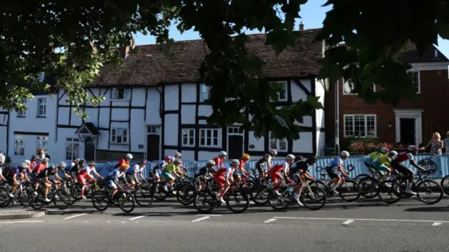 The peloton ride through the streets of Warwick during the Women's Road Race