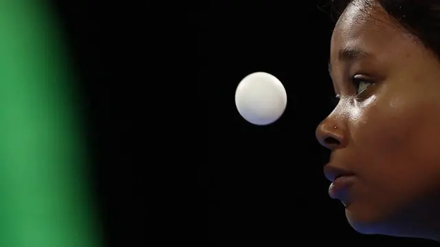South Africa's Zodwa Maphangain is in deep concentration in Birmingham, England, during the women's singles table tennis at the Commonwealth Games last week.