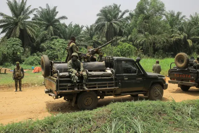 Democratic Republic of Congo soldiers are seen in the village Idohu on the Beni-Komanda axis on March 19, 2022.