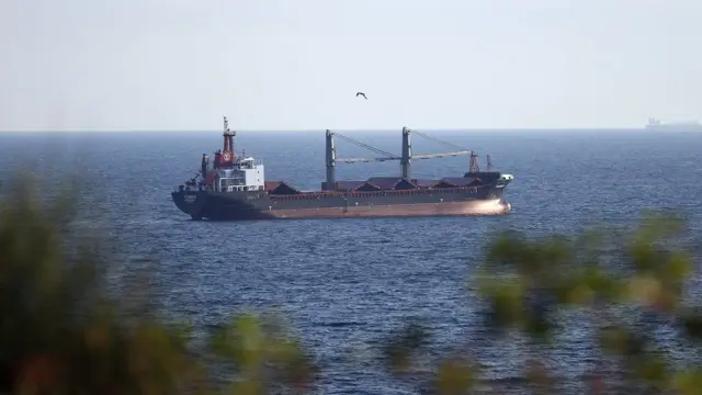 A ship carrying grain sails from a Ukraine port