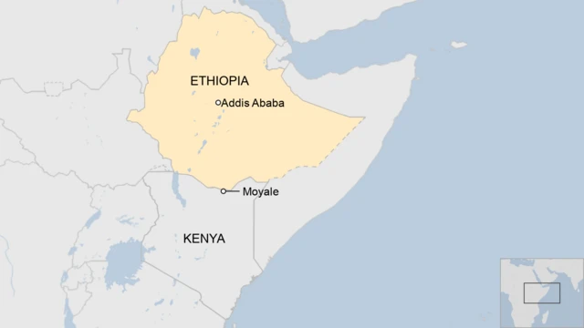 A map showing Ehtiopia, Kenya and the border town of Moyale.