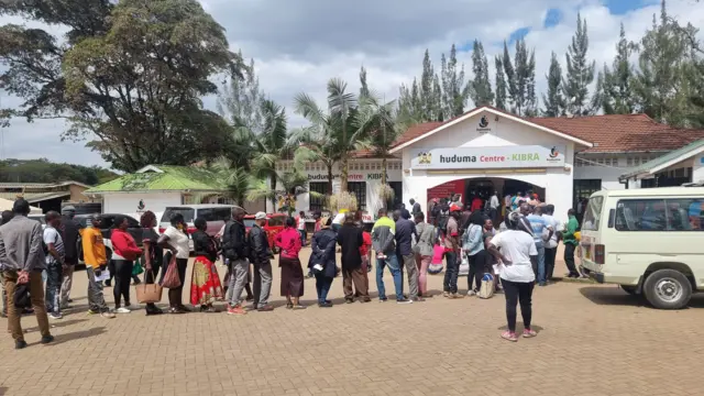 People queue at the Huduma Centre in Kibra, Nairobi.