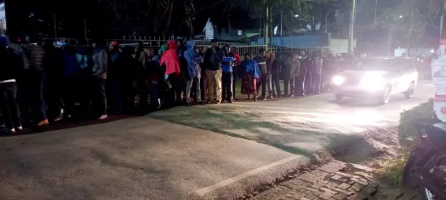 Voters at Westland Primary School in Nairobi, waiting for poll station to open