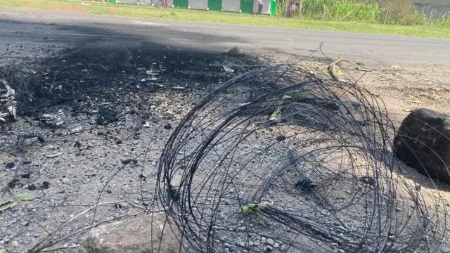 Burnt wire outside a polling station in Nakuru county