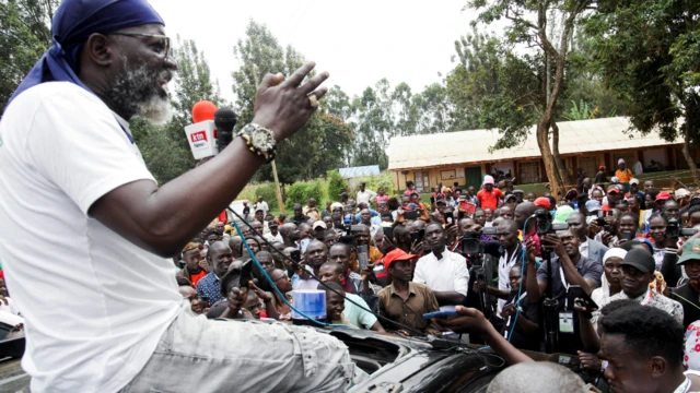 George Wajackoyah addressing supporters at the Indangalasia Primary School polling centre in Kenya