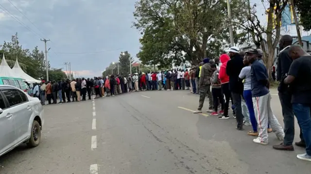 A long queue in Kisumu, Kenya