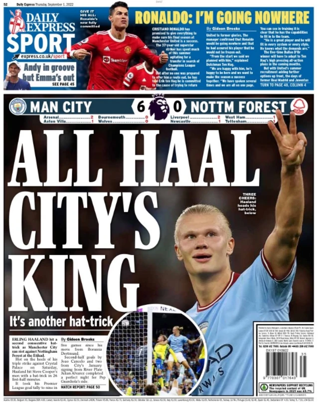 Daily Express back page on 1 September 2022