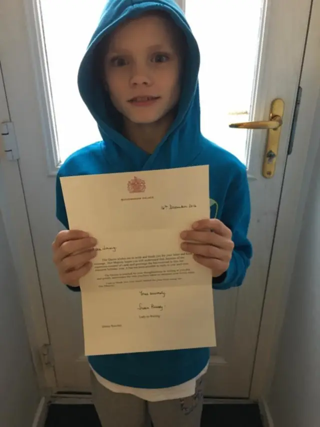 Jimmy Staveley holds the reply to the first letter he sent to the Queen in 2016